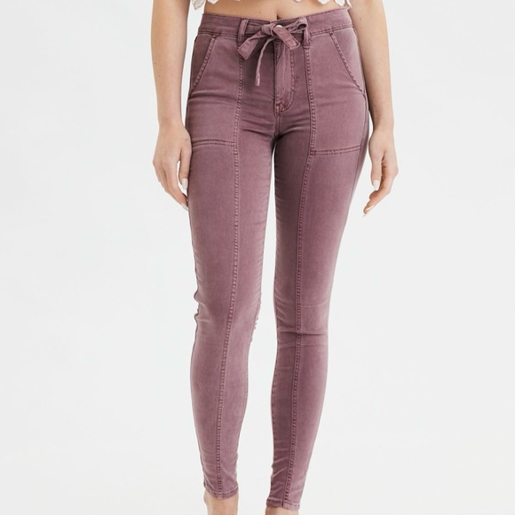 American Eagle Outfitters Denim - American Eagle Purple Wash Hi-Rise HR Jegging Khaki Tie Jeans Soft size 12 Long
